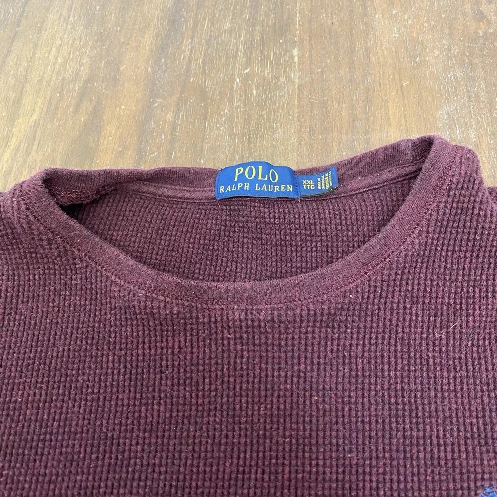 Polo Ralph Lauren Sweater Mens 2XL Burgundy Waffle Knit Crewneck Pullover Pony